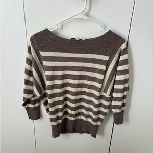 LOFT Brown and Cream Striped Sweater